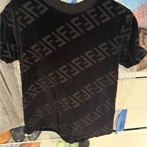 Fendi Black Logo Pattern Tee